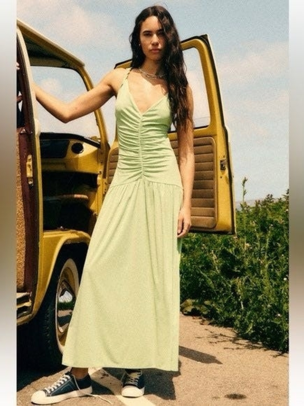 Zara Sage Green Backless Maxi Dress
